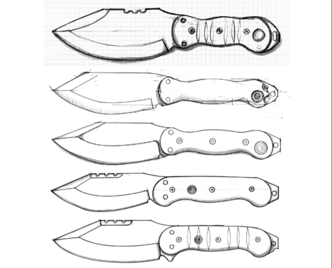 Early MSK-1 sketches with spine serrations