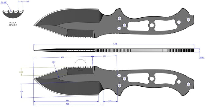 MSK-1 SERE Warrior profile drawing with a serrated spine